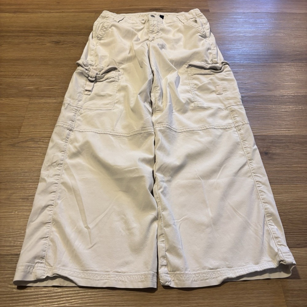 American Eagle Super High-Rise Baggy Wide Leg Cargo Pants Women 10 White Stretch